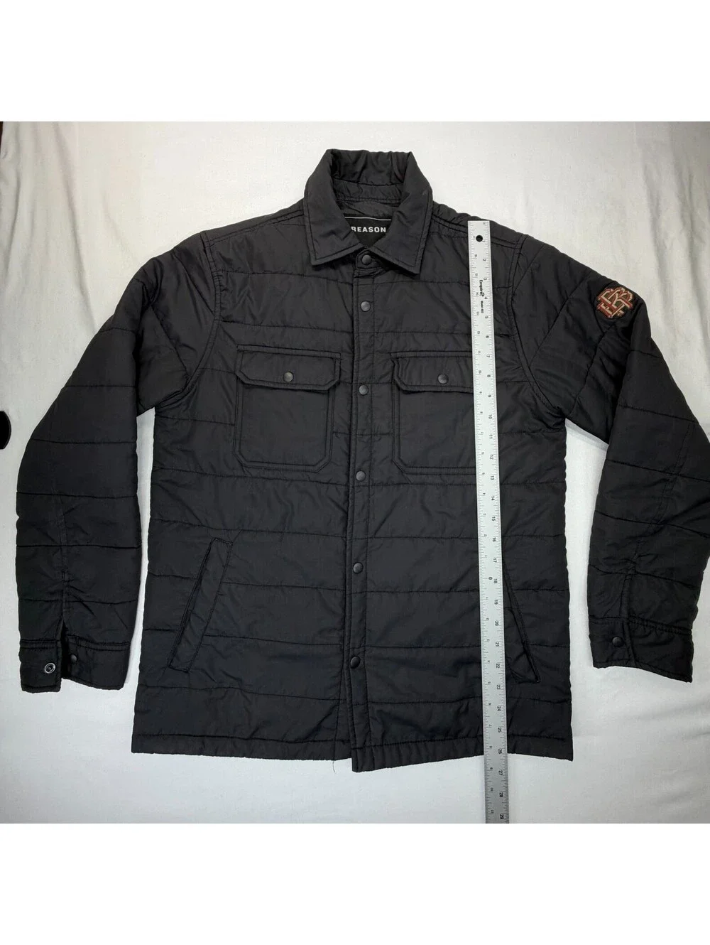 Reason Men's Jacket Front Pocket Button Collared Solid Polyester Size M Black